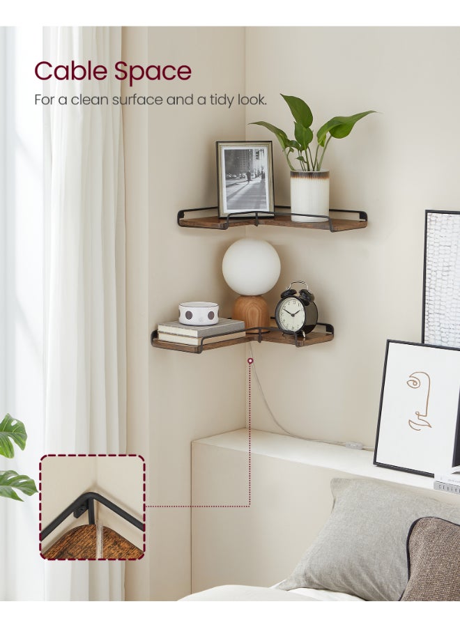 VASAGLE Corner Shelves, Set of 2 L-Shaped Wall Floating Shelves, Industrial Style, for Living Room, Bedroom, Kitchen, Rustic Brown and Black - Image 3