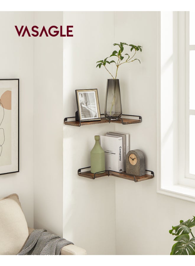 VASAGLE Corner Shelves, Set of 2 L-Shaped Wall Floating Shelves, Industrial Style, for Living Room, Bedroom, Kitchen, Rustic Brown and Black - Image 2
