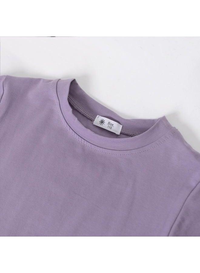 ACESTAR Toddler Baby Girls Summer Clothes Set - Cotton Solid Plain Short Sleeve T-Shirt Tops + Shorts Cute Outfits Set (Purple,100/2T-3T) - Image 2