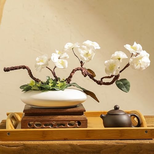 Eggone Japanese Inspired Ceramic Vase Ikebana kit, Pebble Shaped Flower Arrangement Bowl with 2inch Flower Frog Pin Frog Flower Stems Holder (White) - Image 3