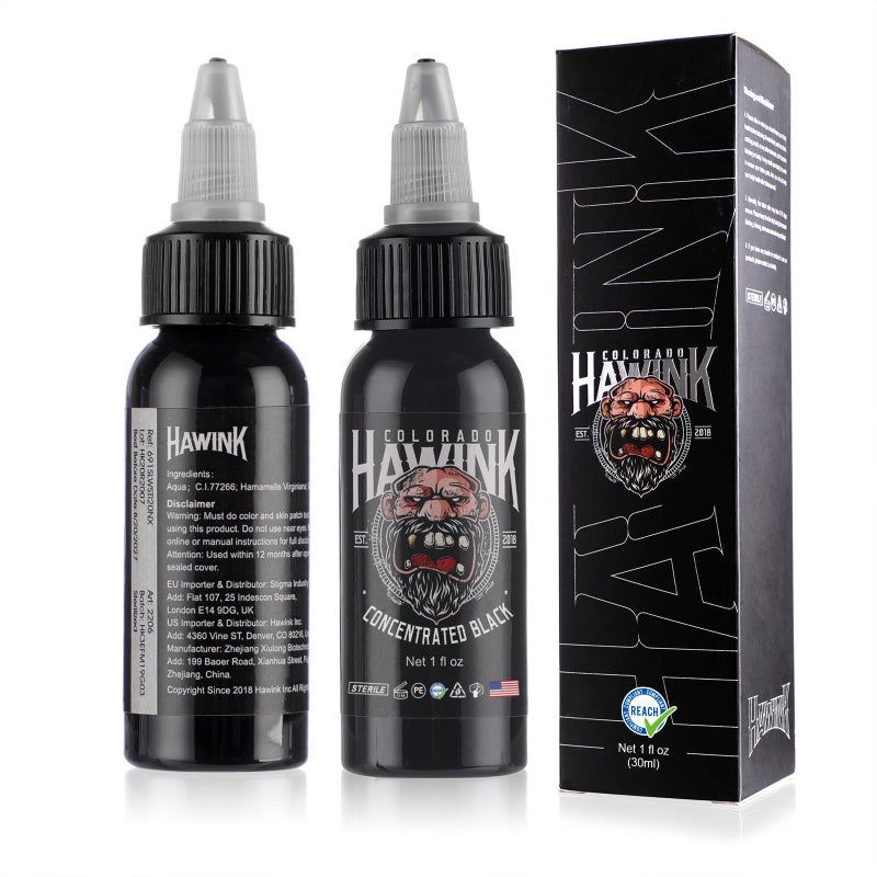 HAWINK Black Tattoo Ink 1 oz (30ml) Vegan-Friendly USA Standard Pigment Tattoo Supplies Concentrated Black TI203-30-002 - Image 2