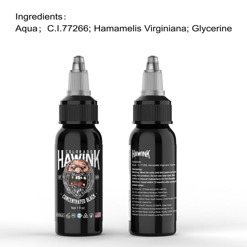 HAWINK Black Tattoo Ink 1 oz (30ml) Vegan-Friendly USA Standard Pigment Tattoo Supplies Concentrated Black TI203-30-002 - Image 3