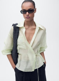 MANGO Cross-Over Lyocell Bow Closure Shirt  - Image 1