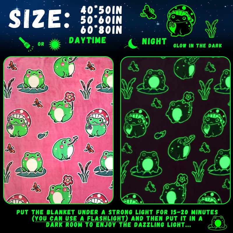 HWING Glow in The Dark Frog Blanket Cute Frog Gifts for Girls Women Frog Stuff Frog Decor for Bedroom Mushroom Frog Throw Blanket - Image 3
