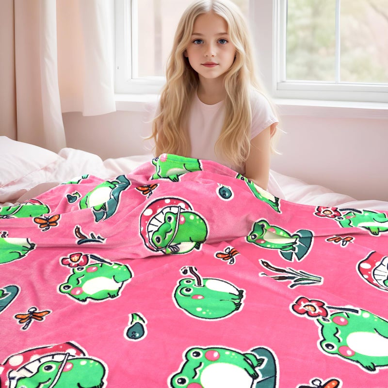 HWING Glow in The Dark Frog Blanket Cute Frog Gifts for Girls Women Frog Stuff Frog Decor for Bedroom Mushroom Frog Throw Blanket - Image 5