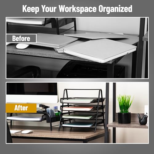 Mind Reader 4-Tier Paper Tray, Desktop Organizer, File Storage, Workspace, Office, Metal Mesh, 12"L x 13.75"W x 12.5"H, Black - Image 5