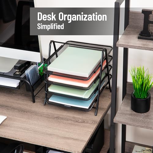 Mind Reader 4-Tier Paper Tray, Desktop Organizer, File Storage, Workspace, Office, Metal Mesh, 12"L x 13.75"W x 12.5"H, Black - Image 2