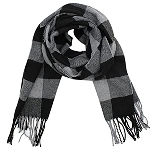 Rdylymx Men's Classic Arrival Winter Plaid Scarf with Tassel Edge - Soft, Warm, 72" 13" (Black Grey) - Image 4