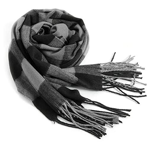 Rdylymx Men's Classic Arrival Winter Plaid Scarf with Tassel Edge - Soft, Warm, 72" 13" (Black Grey) - Image 1