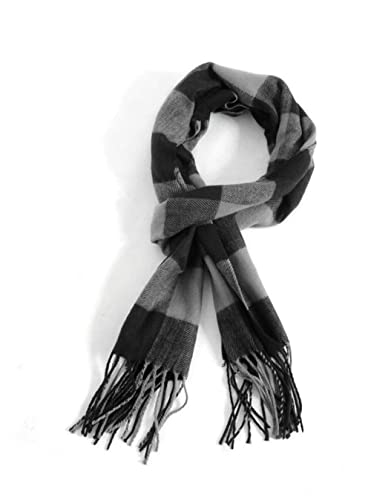 Rdylymx Men's Classic Arrival Winter Plaid Scarf with Tassel Edge - Soft, Warm, 72" 13" (Black Grey) - Image 3