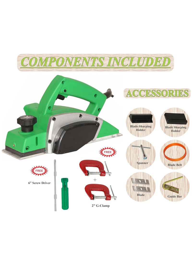 Digital Craft Digital Craft Wood Planer 1400W Machine of Carpentry HighPower MultiFunction Electric Planer Professional Woodworking Machine 82mm Electric Planer Machine6Inch 2 In 1 Screw Driver2 G Clamp  - Image 2