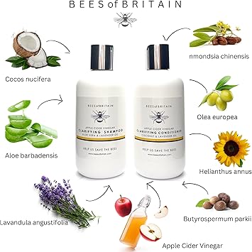 BEES of BRITAIN 99 Natural Clarifying Conditioner ACV Lavender No SulfatesParabensSilicones pH 55 Sensitive Skin We Donate 5 of our Profit to Save Bees Pollinators 250ml - Image 2