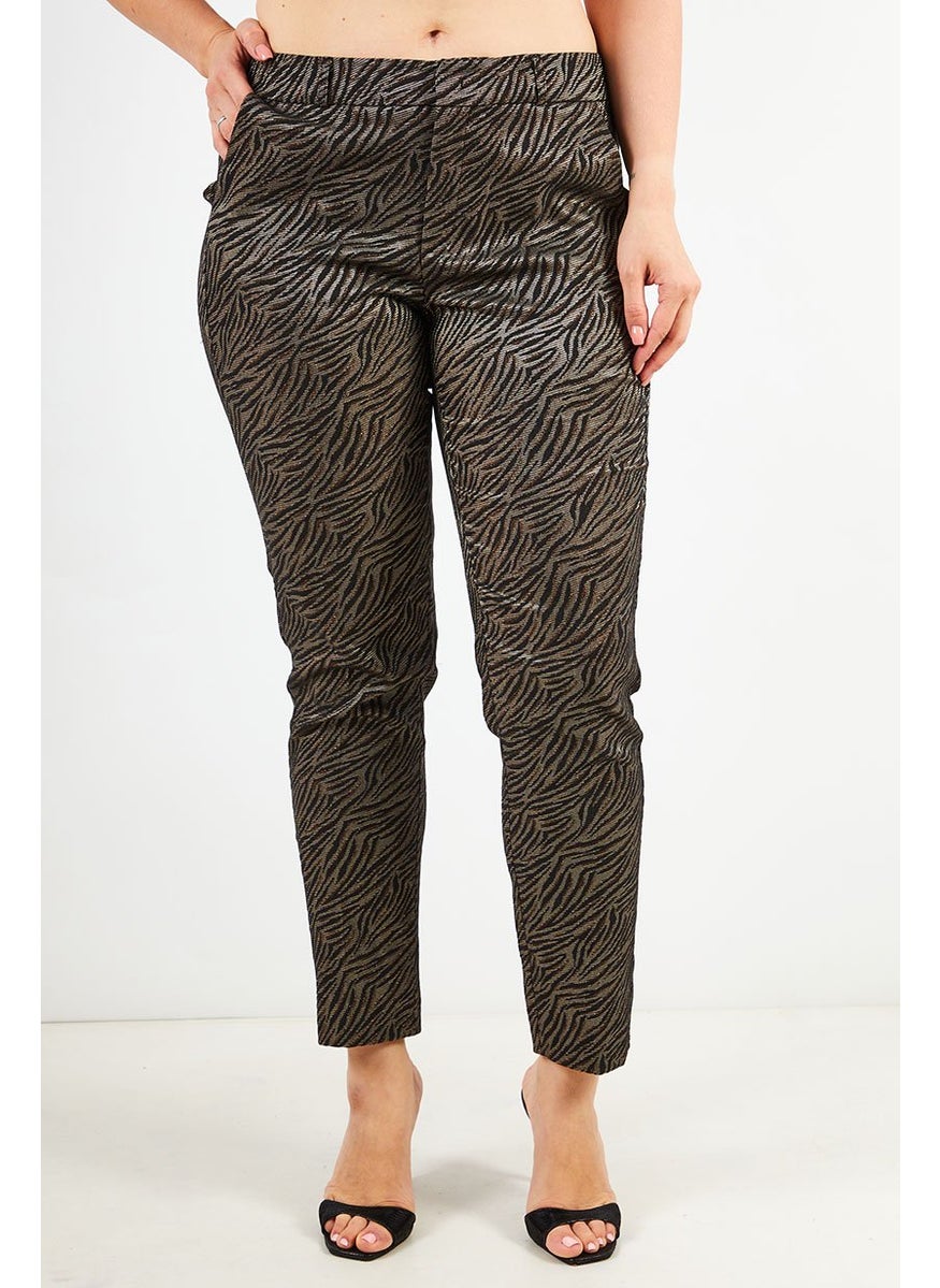 One Step Women Regular Fit Allover Print Belt Loop Pants, Black Combo  - Image 1
