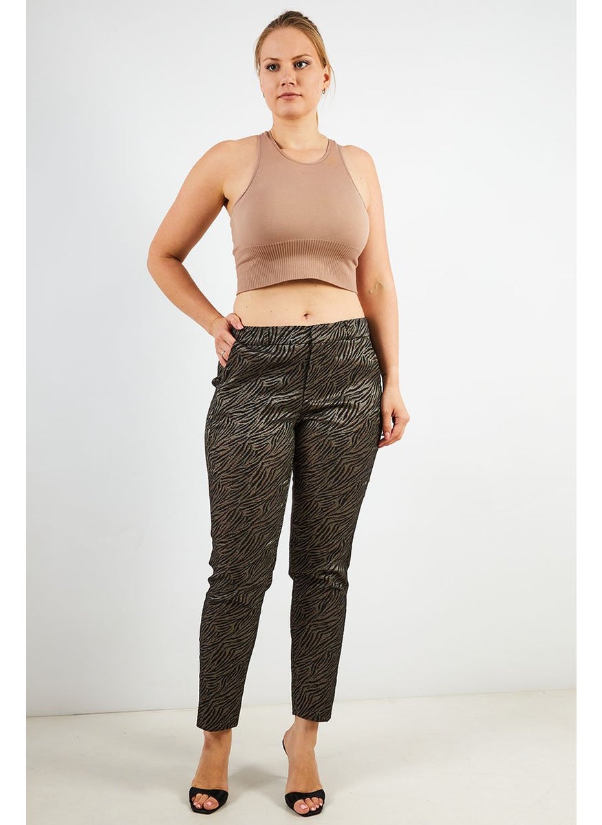 One Step Women Regular Fit Allover Print Belt Loop Pants, Black Combo  - Image 3