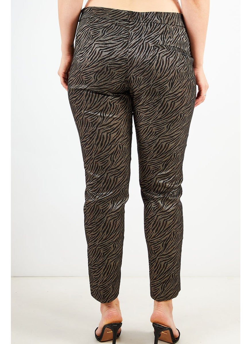 One Step Women Regular Fit Allover Print Belt Loop Pants, Black Combo  - Image 4