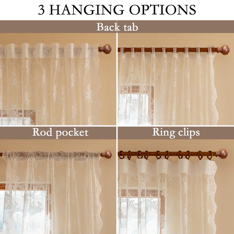 MEETSKY White Lace Curtains 84 Inches Long, Victorian Floral Pattern White Sheer Curtains for Living Room Bedroom Vintage Light Filtering Lace Drapes 2 Panels, Each Panel 50W x 84L - Image 3