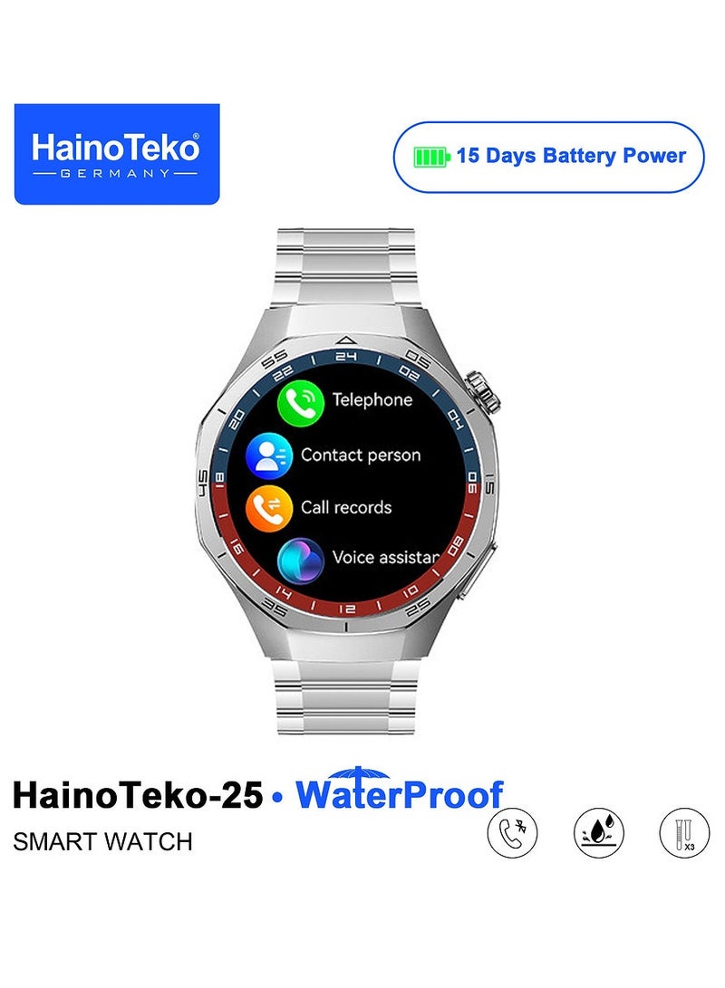 Haino Teko-25 Waterproof Smartwatch with AMOLED Display 3 Interchangeable Straps Voice Assistance and Charging Cable Designed for Men Silver - Image 2