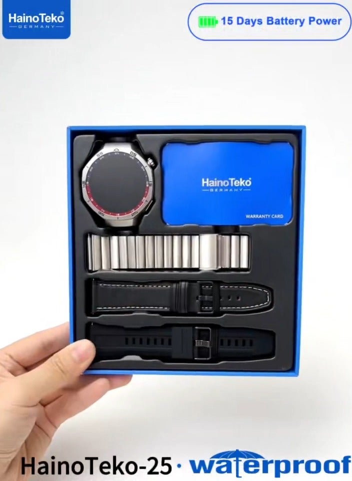 Haino Teko-25 Waterproof Smartwatch with AMOLED Display 3 Interchangeable Straps Voice Assistance and Charging Cable Designed for Men Silver - Image 3