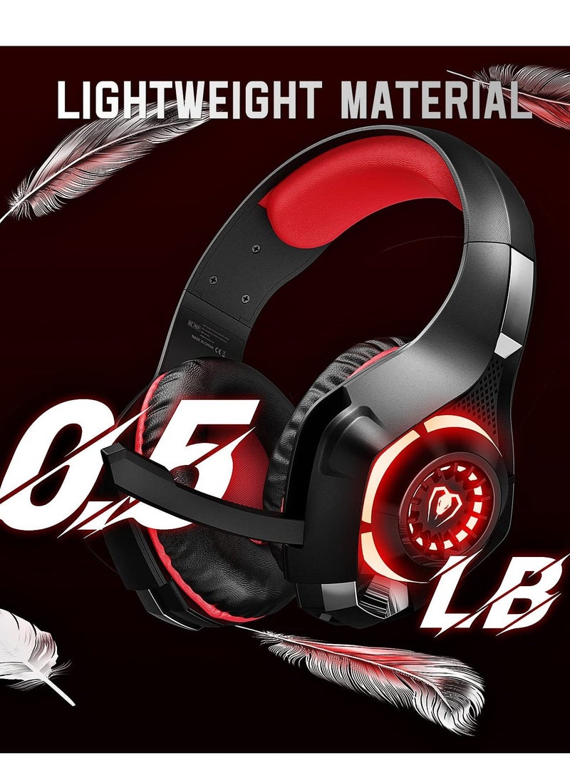 Gaming Headset for Xbox One Switch PC with Noise Canceling Mic, Deep Bass Stereo Sound (Black Red) - Image 5