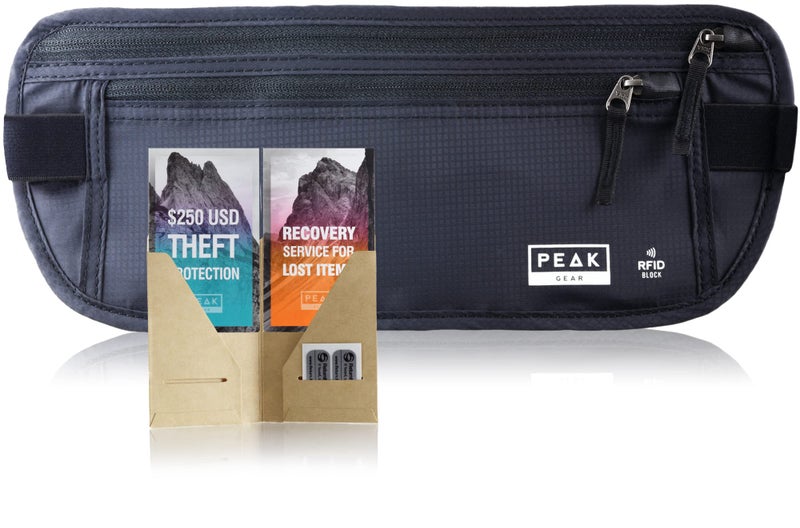 Peak Gear حزام المال للسفر من بيك جير. محفظة سفر عالية الجودة مع قماش مانع لتسرب RFID لحماية بطاقات الائتمان وجوازات السفر والمستندات. حماية حصرية من السرقة و2 علامة استرداد | أسود - Image 1