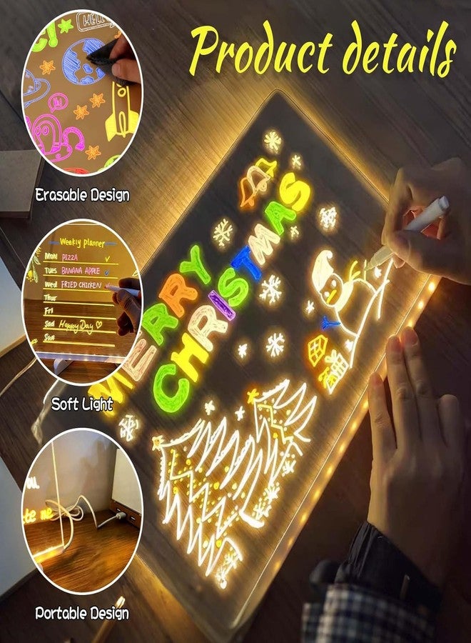 OSFRIAGE LED Note Board with Colors, Acrylic Dry Erase Board with Light and 7 Colorful Pens, Light up Dry Erase Board with Stand for Family/Office/School/bar/Cafe (11.8 X 7.9”) - Image 2