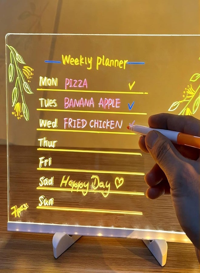 OSFRIAGE LED Note Board with Colors, Acrylic Dry Erase Board with Light and 7 Colorful Pens, Light up Dry Erase Board with Stand for Family/Office/School/bar/Cafe (11.8 X 7.9”) - Image 5