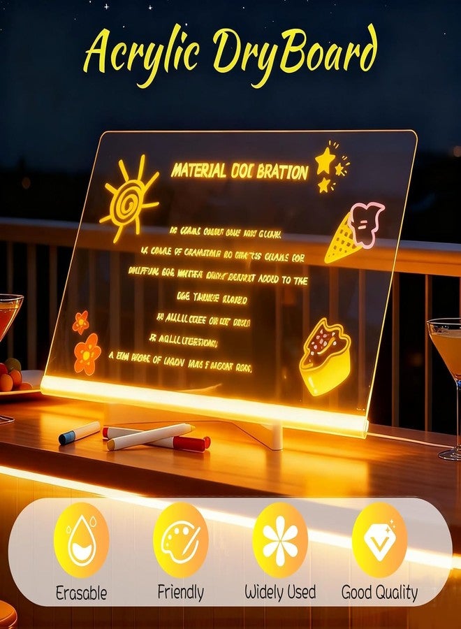 OSFRIAGE LED Note Board with Colors, Acrylic Dry Erase Board with Light and 7 Colorful Pens, Light up Dry Erase Board with Stand for Family/Office/School/bar/Cafe (11.8 X 7.9”) - Image 3