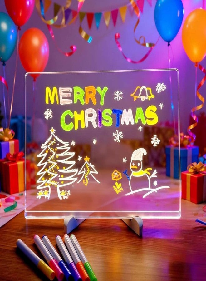 OSFRIAGE LED Note Board with Colors, Acrylic Dry Erase Board with Light and 7 Colorful Pens, Light up Dry Erase Board with Stand for Family/Office/School/bar/Cafe (11.8 X 7.9”) - Image 1