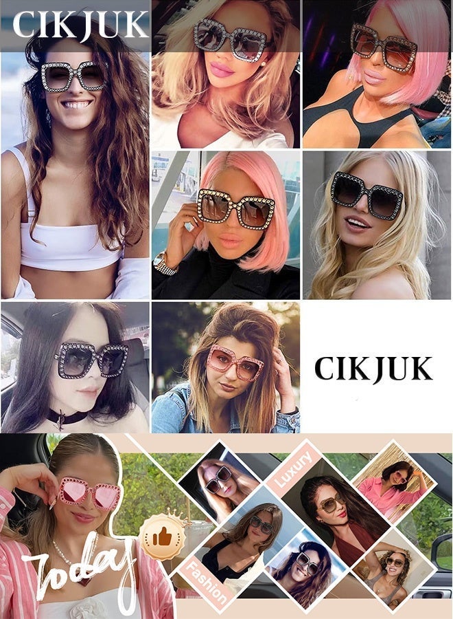 سِيكجُوك نظارات شمسية مرصعة بالكريستال للرجال والنساء نسائية ورجالية نسائيه رجاليه كبيرة الحجم مربعة الشكل لامعة مع حماية من الأشعة فوق البنفسجية هذه النظارات الشمسية تتميز بتصميم نظارة شمسيه نظاره وتشمل نضارات نساءيه رجالي نضرات رجال وردي - Image 4
