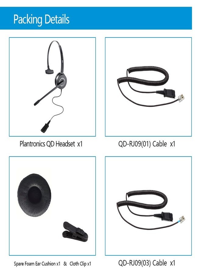 VT Telephone-Headset Microphone Noise-Cancelling Headphone QD - Quick Disconnect Call Center Headset with RJ09 Cables Compatible with Polycom,Yealink,Grandstream,Snom,Fanvil,Mitel Phones (Mono) - Image 5