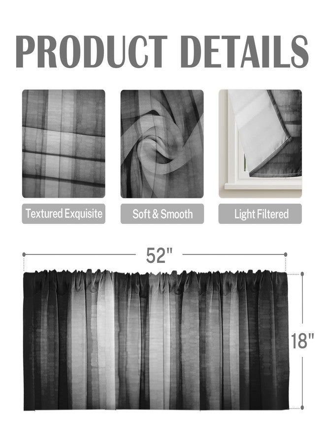 Emvency 2 Pack Dark Grey Valances Window Treatments, Gray Striped Abstract Blackout Drapes Adjustable Curtain for Windows Living Room Kitchen Over Sink, 18x52 Inch Rod Pocket Valances - Image 3