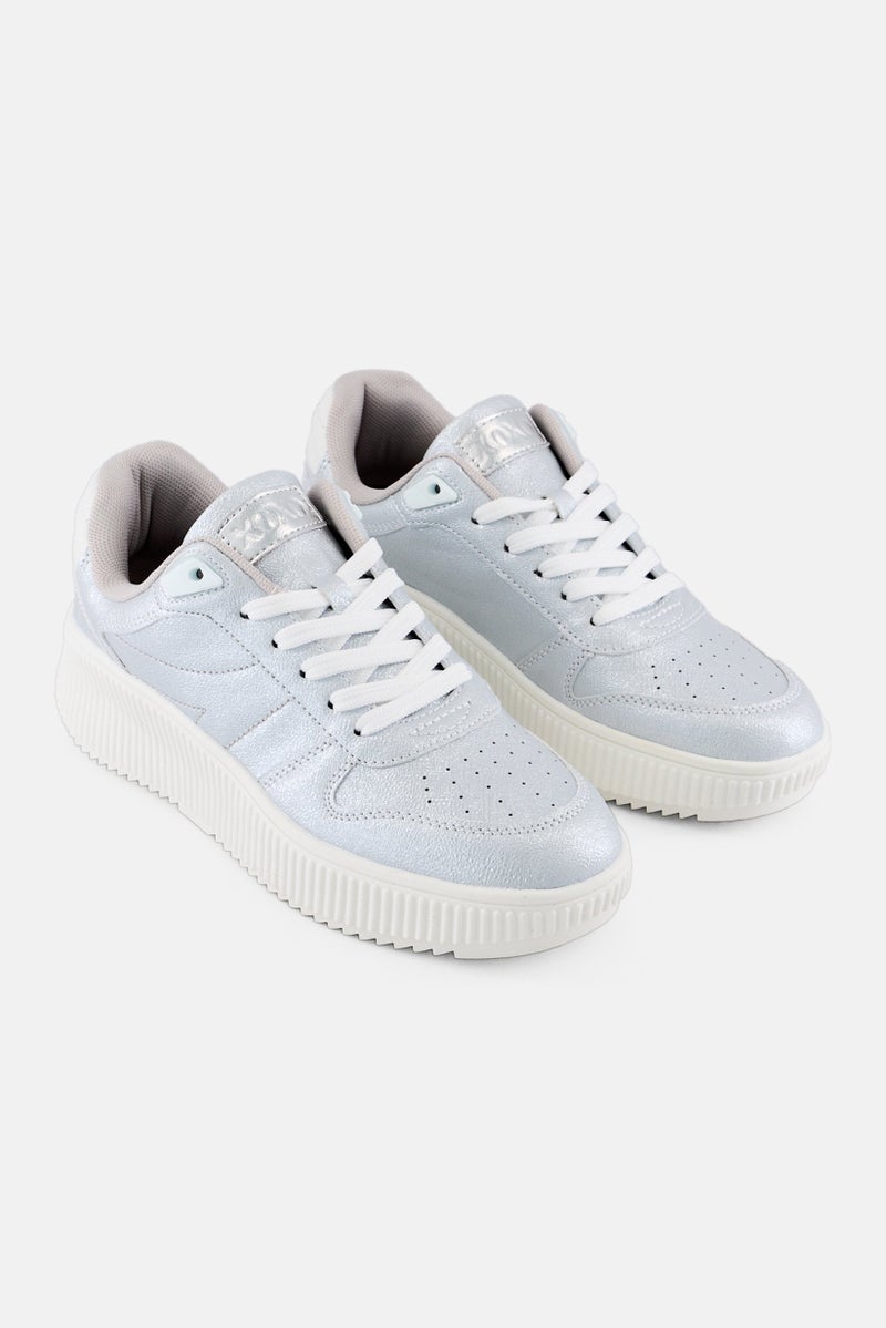 XOXO Women Lace Up Casual Shoes, Silver - Image 1