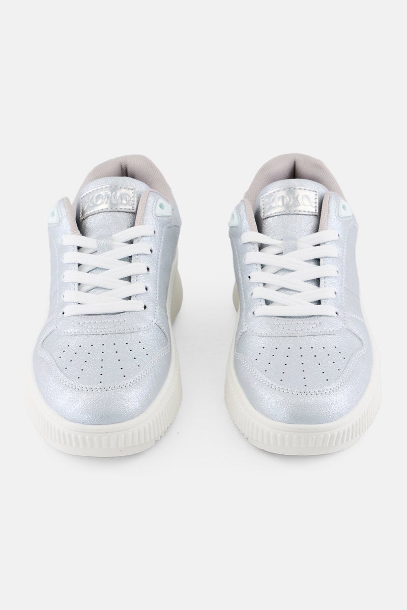 XOXO Women Lace Up Casual Shoes, Silver - Image 3