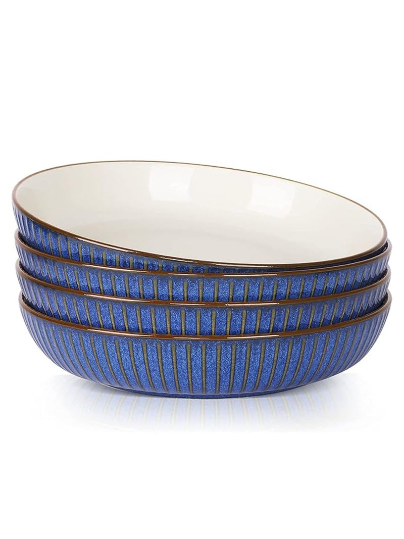 JDZTC JDZTC Pasta Bowls set of 4 Italian Mikasa Ceramic Blue Bowl White Plate Fable 8 inch Porcelain serving 28 oz bowl Salad 8 Set of 4 