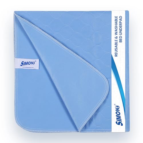 Simon's Cotton Adult Reusable Classic Bed Underpad for Elderly, Heavy Absorbency Large Size 34 X 36 Inches | Leak Proof 4 Layer Design Protects Surfaces for Incontinence Patients– Blue | Pack of 1 - Image 1