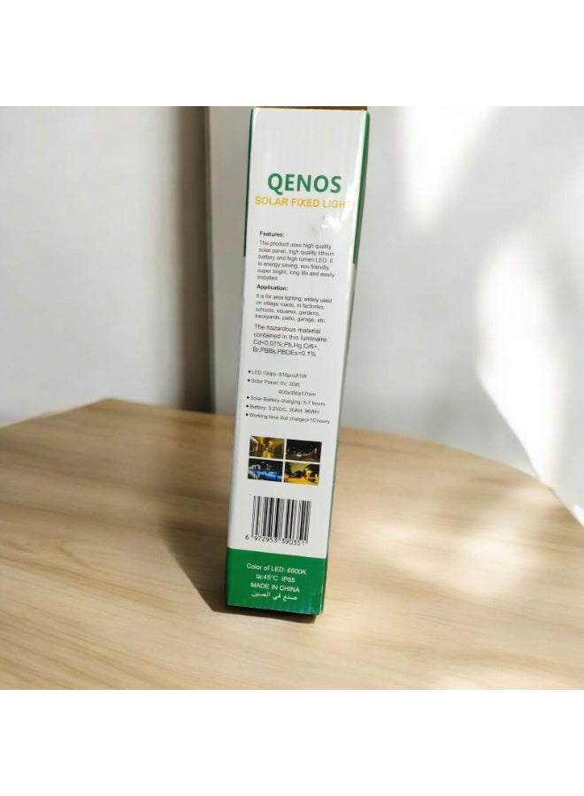 Qenos 400W Solar Powered Outdoor LED Flood Light with Solar Panel and Remote Control - White 6500K - Image 3