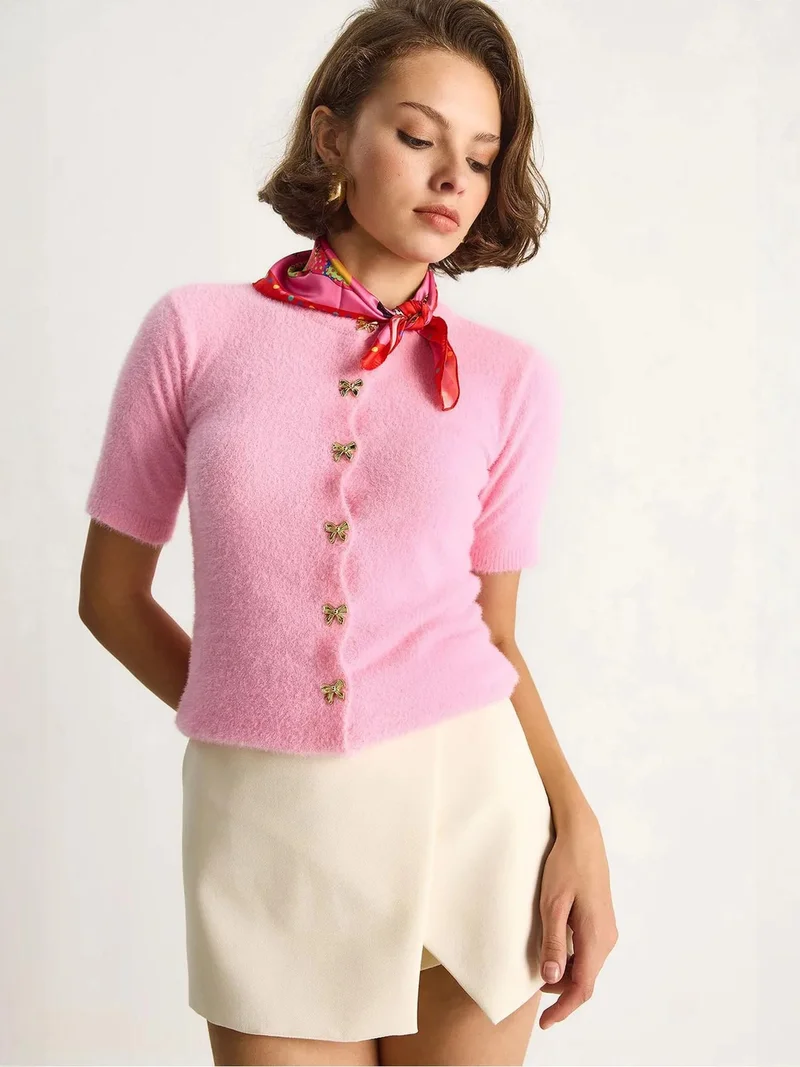 Bianco Lucci Carnation Pink LUCCI Butterfly Buttoned Cardigan for Women | Best Price UAE