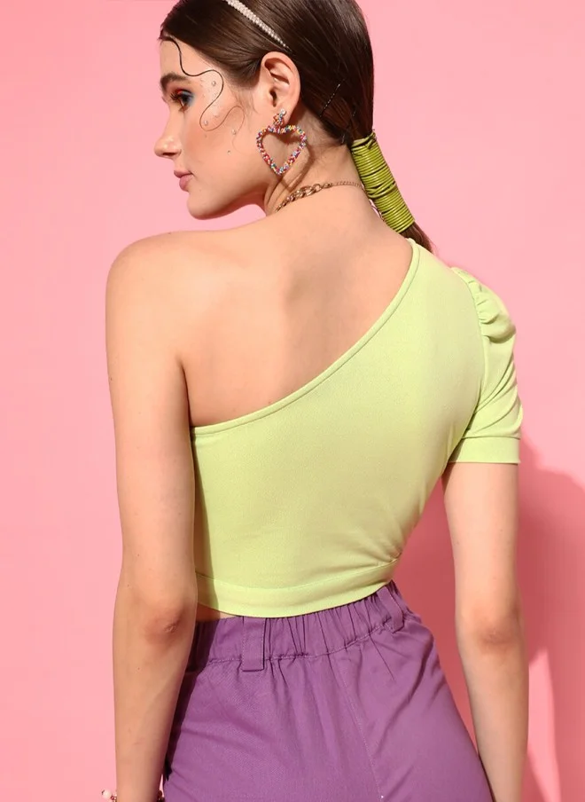 STREET 9 Lime Green One Shoulder Crop Top for Women