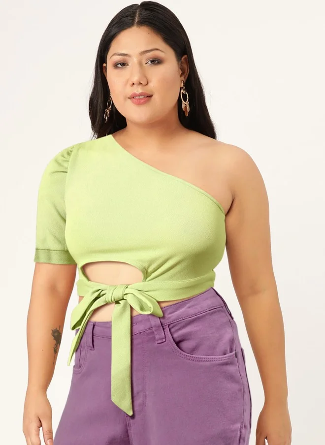 STREET 9 Lime Green One Shoulder Crop Top for Women