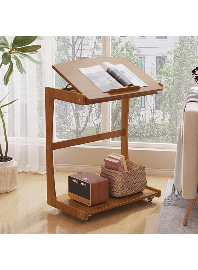 L&E C Shaped Table for Couch, Flip Top End Table with Wheels, C Table with Wheels, Mobile Sofa Table, Wooden Couch Table Adjustable Desktop for Living Room, Bedroom - Image 1