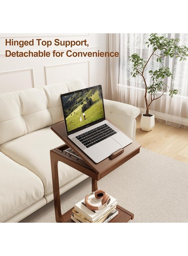 L&E C Shaped Table for Couch, Flip Top End Table with Wheels, C Table with Wheels, Mobile Sofa Table, Wooden Couch Table Adjustable Desktop for Living Room, Bedroom - Image 3