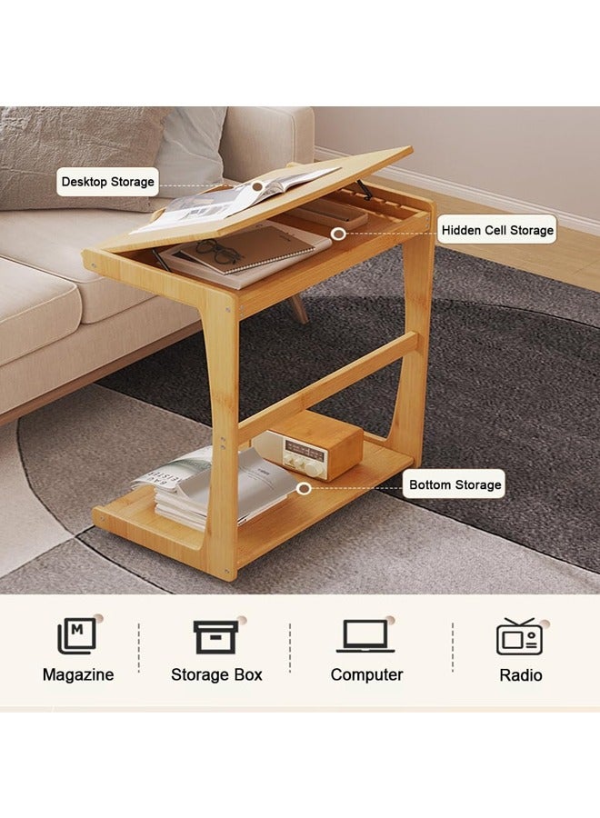 L&E C Shaped Table for Couch, Flip Top End Table with Wheels, C Table with Wheels, Mobile Sofa Table, Wooden Couch Table Adjustable Desktop for Living Room, Bedroom - Image 4