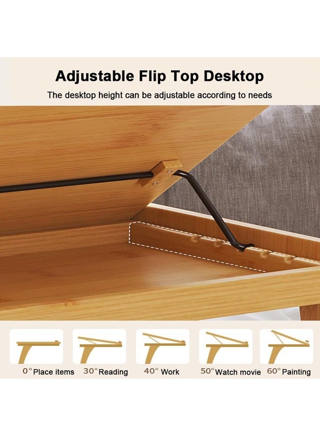 L&E C Shaped Table for Couch, Flip Top End Table with Wheels, C Table with Wheels, Mobile Sofa Table, Wooden Couch Table Adjustable Desktop for Living Room, Bedroom - Image 5