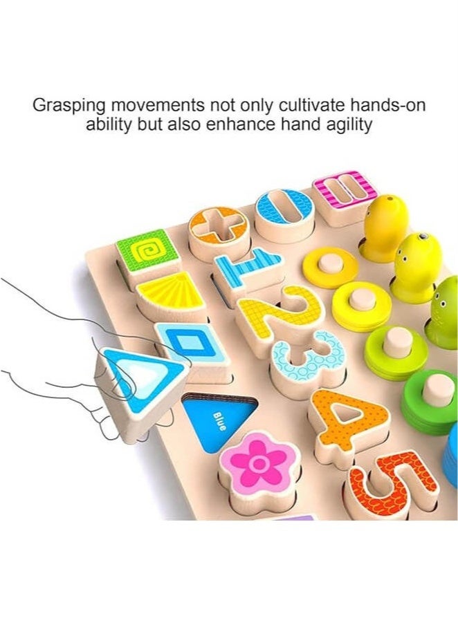 5-in-1 Safe Montessori Educational Toy – Shape Matching, Number Sorting, Fishing, Stacking & Ring Toss for Kids 2+ - Image 2