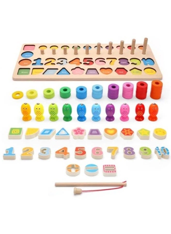 5-in-1 Safe Montessori Educational Toy – Shape Matching, Number Sorting, Fishing, Stacking & Ring Toss for Kids 2+ - Image 4