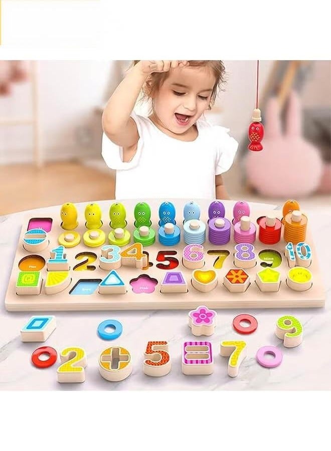 5-in-1 Safe Montessori Educational Toy – Shape Matching, Number Sorting, Fishing, Stacking & Ring Toss for Kids 2+ - Image 1