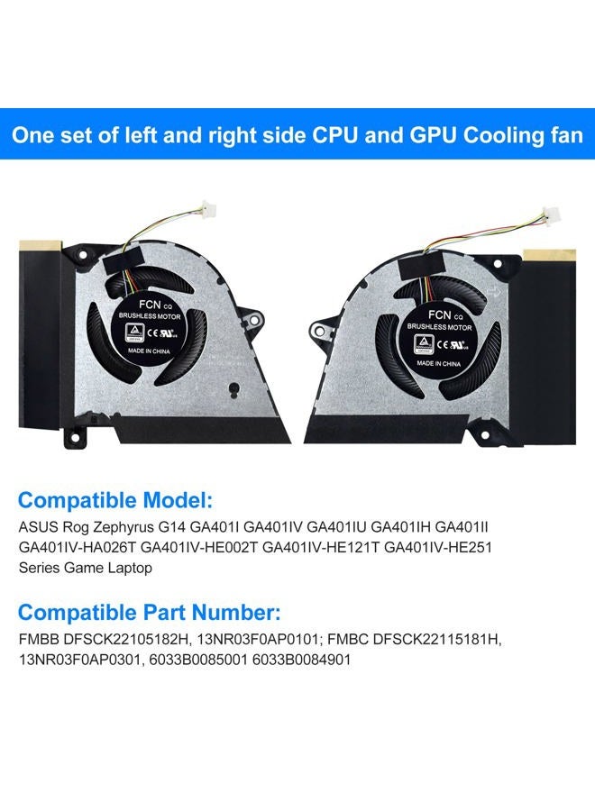 ARLBA 2Pack New Replacement Laptop CPU+GPU Cooling Fan for ASUS Rog Zephyrus G14 GA401 GA401I GA401IV GA401IU GA401IH GA401II DFSCK22105182H FMBB DFSCK22115181H FMBC 12V 1A Fan w/ 2 Repair Tools - Image 3