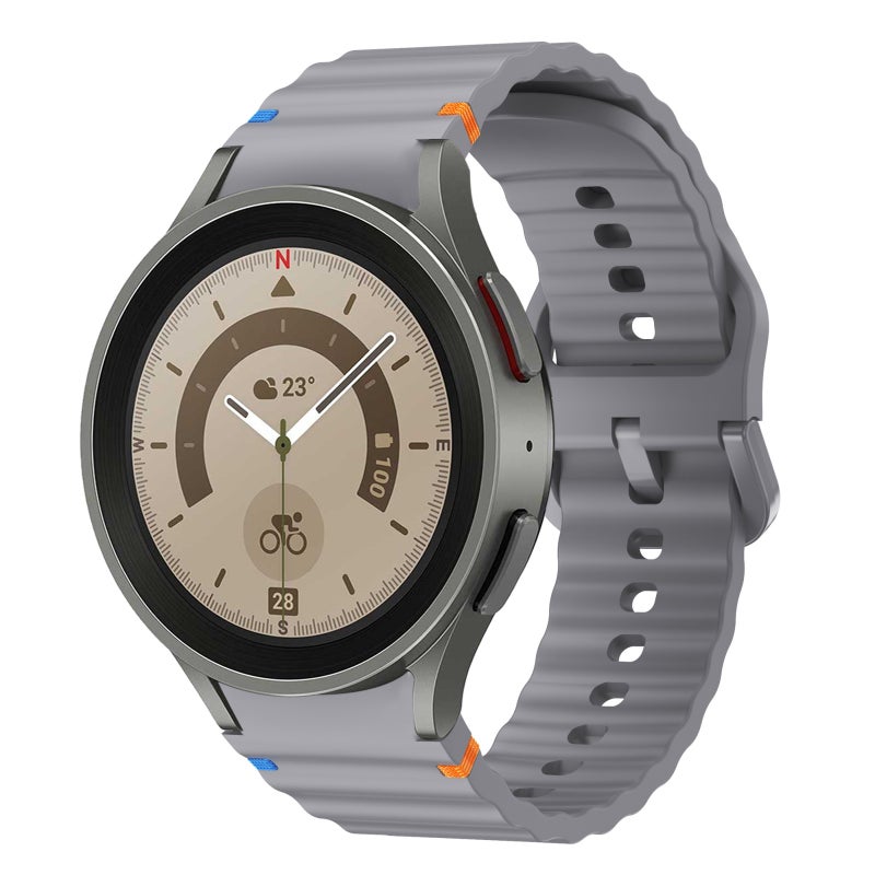 erorex For Samsung Galaxy Watch 5 Pro Wave Pattern Stitched Silicone Watch Band(Dark Gray) - Image 1