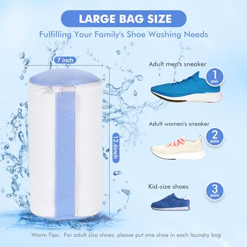Teletrogy 2Pcs Shoe Washing Machine Bags, Laundry Shoes Bag for Washer & Dryer, Reusable Shoe Cleaning Bag Fluffy Fiber Inside, Sneaker Tennis Laundry Bags for All Shoes, Large Size, 7 x 13 Inches - Image 4