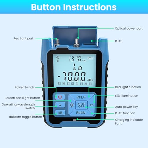 Serplex® 4 in 1 Optic Cable Tester for Fiber Optic Cable, LCD Backlight Optical Power Meter with LED Light & Automatic Calibration, Visible Red Laser Tool, Battery Operated, Battery Not Included - Image 5